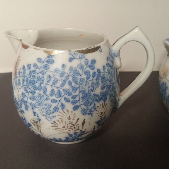 Vintage Asian Porcelain Blue and white floral Sugar and Creamer Set - Picture 8 of 14